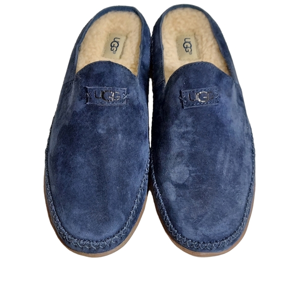 UGG Shoes - UGG Tamara Navy Blue Suede 100% Wool  Lined Slip On Mule Slippers
